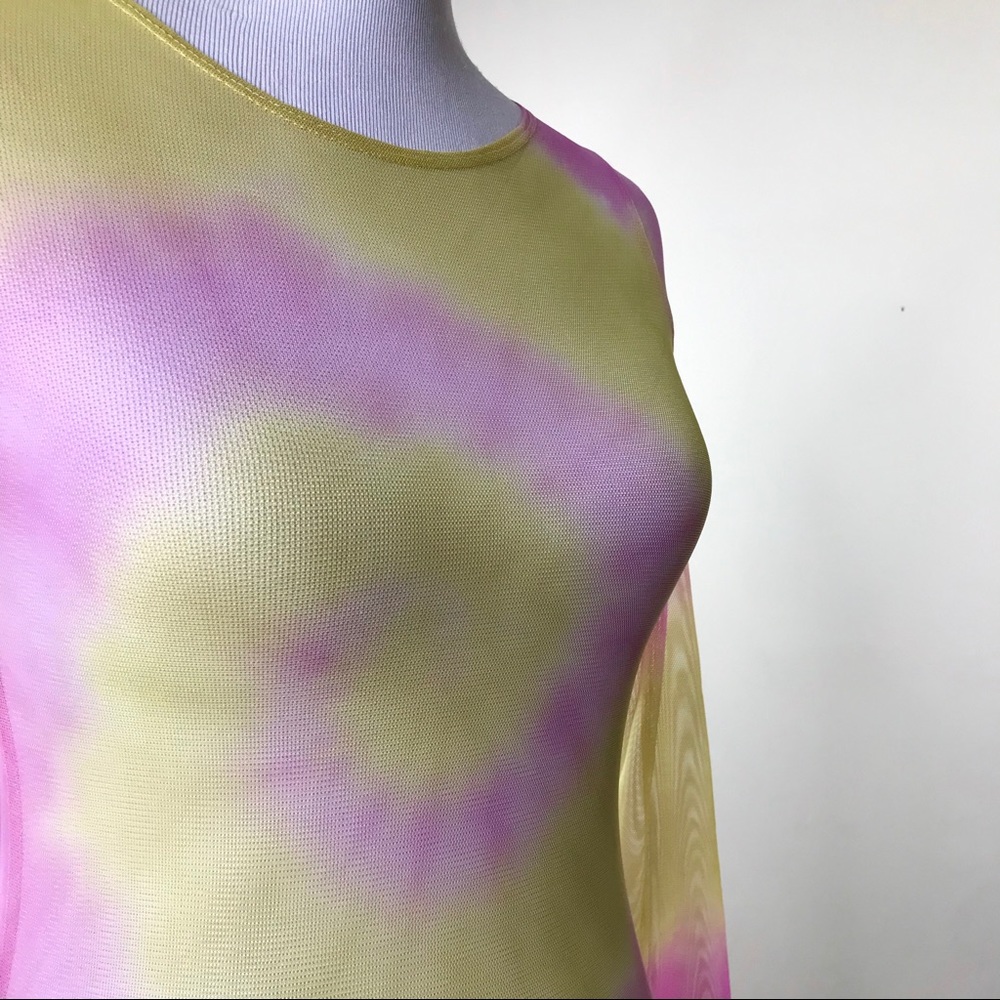 Collina Strada Pink Tie Dye Top Blouse Size S 4 6 Sheer Sexy Couture Net Retro - Picture 5 of 8